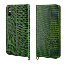 Custodia Portafoglio In Pelle Cover con Supporto P03 per Apple iPhone Xs Verde