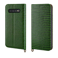 Custodia Portafoglio In Pelle Cover con Supporto P04 per Samsung Galaxy S10 Verde