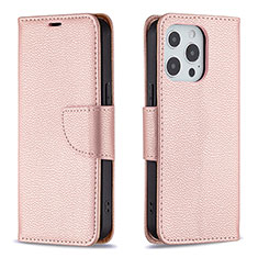 Custodia Portafoglio In Pelle Cover con Supporto per Apple iPhone 15 Pro Oro Rosa