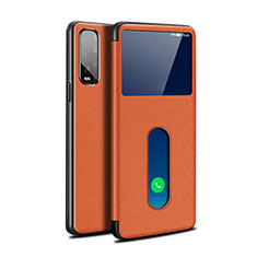 Custodia Portafoglio In Pelle Cover con Supporto per Oppo Find X2 Arancione