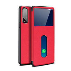 Custodia Portafoglio In Pelle Cover con Supporto per Oppo Find X2 Rosso