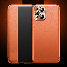 Custodia Portafoglio In Pelle Cover con Supporto per Oppo Find X3 5G Arancione