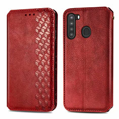 Custodia Portafoglio In Pelle Cover con Supporto per Samsung Galaxy A21 Rosso