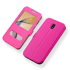 Custodia Portafoglio In Pelle Cover con Supporto per Samsung Galaxy J5 (2017) SM-J750F Rosa Caldo