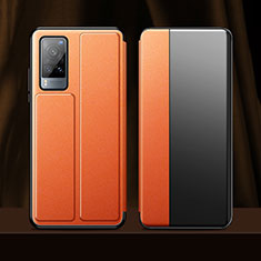 Custodia Portafoglio In Pelle Cover con Supporto per Vivo X60 5G Arancione