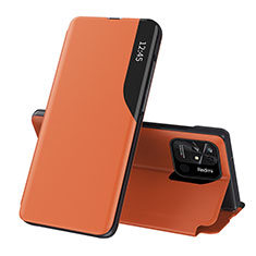 Custodia Portafoglio In Pelle Cover con Supporto Q02H per Xiaomi Redmi 10 India Arancione