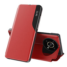 Custodia Portafoglio In Pelle Cover con Supporto QH1 per Huawei Honor X9 5G Rosso