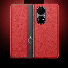 Custodia Portafoglio In Pelle Cover con Supporto QK3 per Huawei P50e Rosso