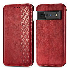 Custodia Portafoglio In Pelle Cover con Supporto S01D per Google Pixel 6 Pro 5G Rosso