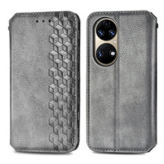 Custodia Portafoglio In Pelle Cover con Supporto S01D per Huawei P50 Pro Grigio