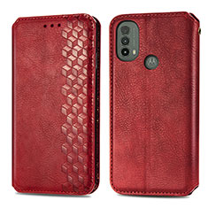 Custodia Portafoglio In Pelle Cover con Supporto S01D per Motorola Moto E20 Rosso