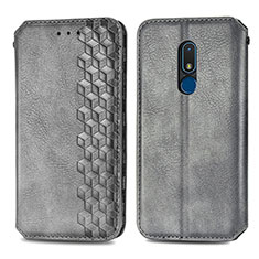 Custodia Portafoglio In Pelle Cover con Supporto S01D per Nokia C3 Grigio