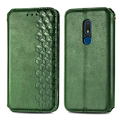 Custodia Portafoglio In Pelle Cover con Supporto S01D per Nokia C3 Verde