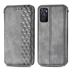 Custodia Portafoglio In Pelle Cover con Supporto S01D per Oppo A55S 5G Grigio