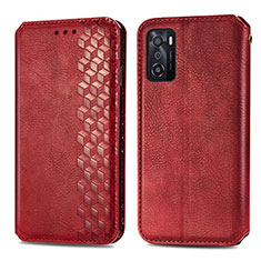 Custodia Portafoglio In Pelle Cover con Supporto S01D per Oppo A55S 5G Rosso