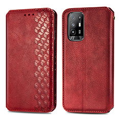 Custodia Portafoglio In Pelle Cover con Supporto S01D per Oppo F19 Pro+ Plus 5G Rosso