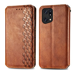 Custodia Portafoglio In Pelle Cover con Supporto S01D per Oppo Find X5 Pro 5G Marrone