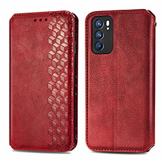 Custodia Portafoglio In Pelle Cover con Supporto S01D per Oppo Reno6 5G Rosso