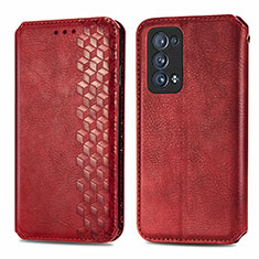 Custodia Portafoglio In Pelle Cover con Supporto S01D per Oppo Reno6 Pro+ Plus 5G Rosso