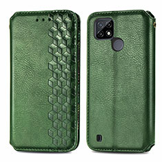 Custodia Portafoglio In Pelle Cover con Supporto S01D per Realme C21 Verde