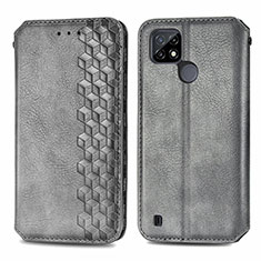 Custodia Portafoglio In Pelle Cover con Supporto S01D per Realme C21Y Grigio