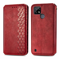 Custodia Portafoglio In Pelle Cover con Supporto S01D per Realme C21Y Rosso