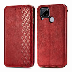 Custodia Portafoglio In Pelle Cover con Supporto S01D per Realme C25S Rosso