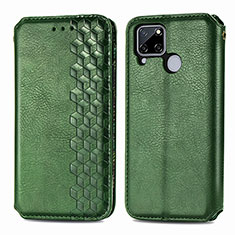 Custodia Portafoglio In Pelle Cover con Supporto S01D per Realme C25S Verde