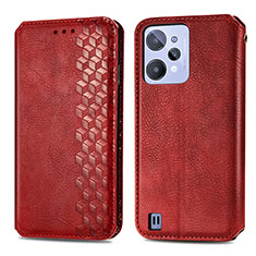 Custodia Portafoglio In Pelle Cover con Supporto S01D per Realme C31 Rosso