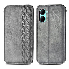 Custodia Portafoglio In Pelle Cover con Supporto S01D per Realme C33 (2023) Grigio