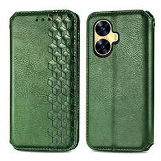 Custodia Portafoglio In Pelle Cover con Supporto S01D per Realme C55 Verde