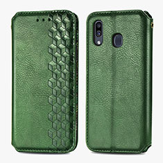 Custodia Portafoglio In Pelle Cover con Supporto S01D per Samsung Galaxy A20 Verde