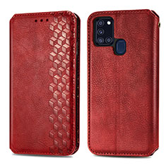 Custodia Portafoglio In Pelle Cover con Supporto S01D per Samsung Galaxy A21s Rosso