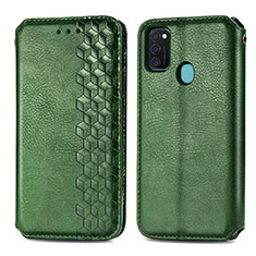 Custodia Portafoglio In Pelle Cover con Supporto S01D per Samsung Galaxy M21 Verde