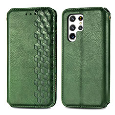 Custodia Portafoglio In Pelle Cover con Supporto S01D per Samsung Galaxy S21 Ultra 5G Verde