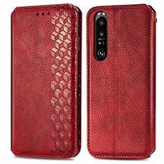 Custodia Portafoglio In Pelle Cover con Supporto S01D per Sony Xperia 1 III Rosso