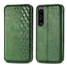 Custodia Portafoglio In Pelle Cover con Supporto S01D per Sony Xperia 1 IV SO-51C Verde