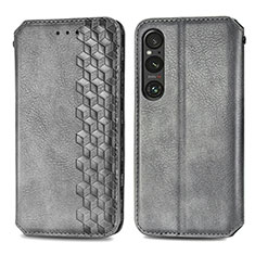 Custodia Portafoglio In Pelle Cover con Supporto S01D per Sony Xperia 1 V Grigio