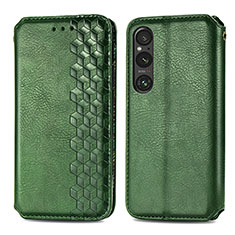 Custodia Portafoglio In Pelle Cover con Supporto S01D per Sony Xperia 1 V Verde