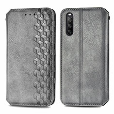 Custodia Portafoglio In Pelle Cover con Supporto S01D per Sony Xperia 10 III SOG04 Grigio