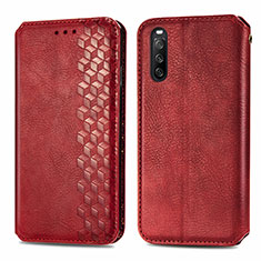 Custodia Portafoglio In Pelle Cover con Supporto S01D per Sony Xperia 10 III SOG04 Rosso