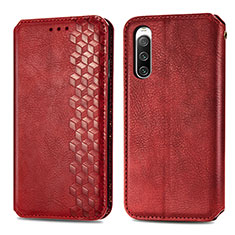 Custodia Portafoglio In Pelle Cover con Supporto S01D per Sony Xperia 10 IV SO-52C Rosso