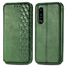 Custodia Portafoglio In Pelle Cover con Supporto S01D per Sony Xperia 5 III SO-53B Verde