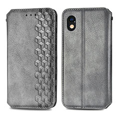 Custodia Portafoglio In Pelle Cover con Supporto S01D per Sony Xperia Ace III SO-53C Grigio