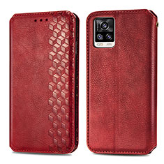 Custodia Portafoglio In Pelle Cover con Supporto S01D per Vivo V20 (2021) Rosso