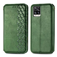 Custodia Portafoglio In Pelle Cover con Supporto S01D per Vivo V20 (2021) Verde