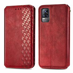 Custodia Portafoglio In Pelle Cover con Supporto S01D per Vivo V21e 4G Rosso