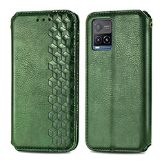 Custodia Portafoglio In Pelle Cover con Supporto S01D per Vivo Y21 Verde