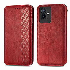 Custodia Portafoglio In Pelle Cover con Supporto S01D per Vivo Y73t Rosso