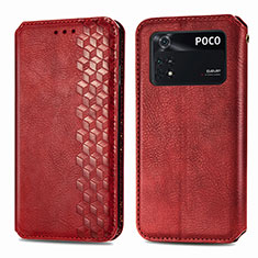 Custodia Portafoglio In Pelle Cover con Supporto S01D per Xiaomi Poco M4 Pro 4G Rosso